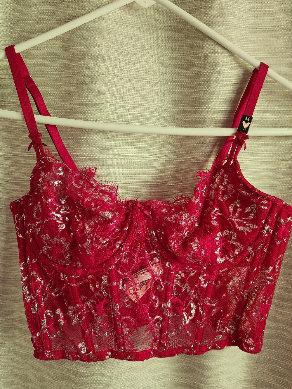 Victoria's Secret Dream Angel Fuchsia Lace Longline Bralette with Silver Details